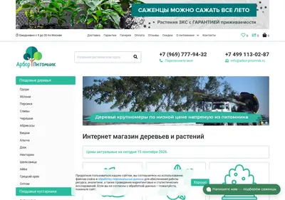 Снимок главной страницы arbor-pitomnik.ru