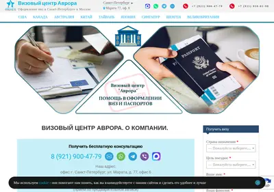 Снимок главной страницы avroravisaspb.ru