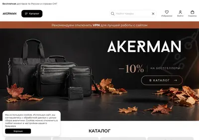 Снимок главной страницы akerman-store.ru