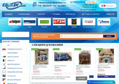 Снимок главной страницы belkam-filters.ru