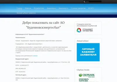 Снимок главной страницы budenergosbyt.ru