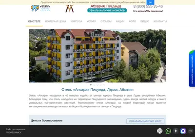 Снимок главной страницы apsara-pitcunda.ru