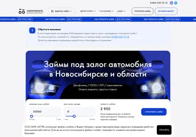 Снимок главной страницы cashmashina.ru