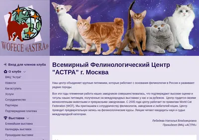Снимок главной страницы astracats.ru