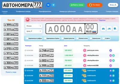 Снимок главной страницы autonomera777.ru