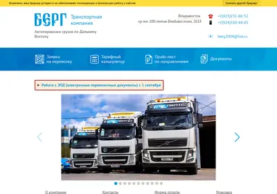 Снимок главной страницы bergvl.ru