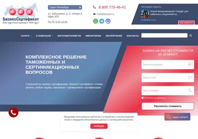 Снимок главной страницы bizsert.ru