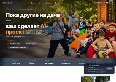 Снимок главной страницы aidacamp.ru
