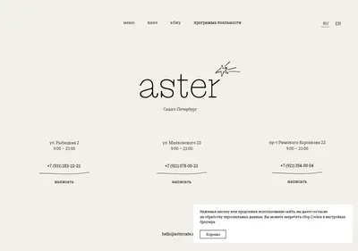 Снимок главной страницы astercafe.ru