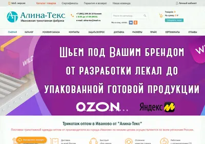 Снимок главной страницы alina-tex.ru