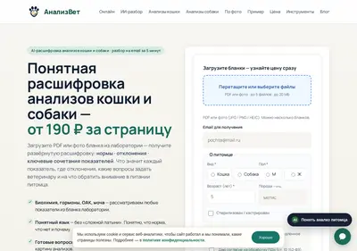 Снимок главной страницы analizvet.ru
