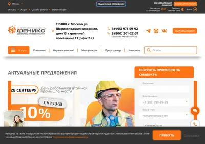 Снимок главной страницы centrfenix.ru