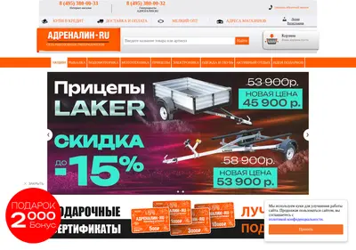 Снимок главной страницы adrenalin.ru