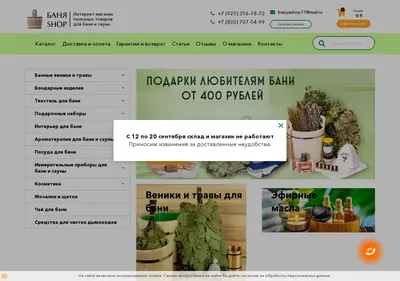 Снимок главной страницы banyashop77.ru