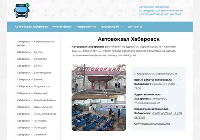 Снимок главной страницы avtovokzal27.ru