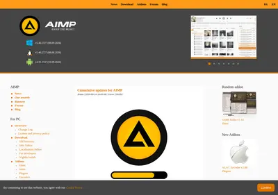 Снимок главной страницы aimp.ru