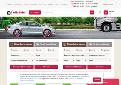 Снимок главной страницы alfa-shini.ru