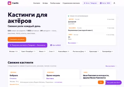 Снимок главной страницы castin.ru