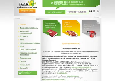 Снимок главной страницы 5element-mfo.ru