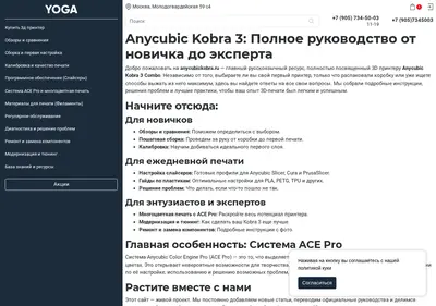 Снимок главной страницы anycubickobra.ru