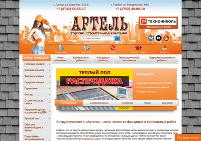 Снимок главной страницы artel48.ru