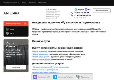 Снимок главной страницы amshina.ru