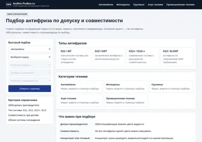 Снимок главной страницы antifriz-podbor.ru