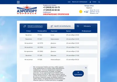Снимок главной страницы airport-norilsk.ru