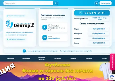 Снимок главной страницы vektordva.spb.ru
