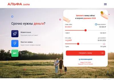 Снимок главной страницы alfa-zaem.ru