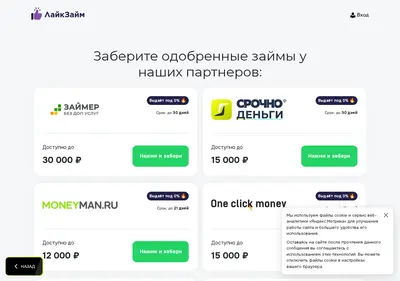 Снимок главной страницы likezaym.su