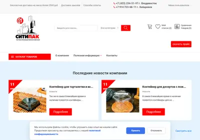 Снимок главной страницы citypackvl.ru