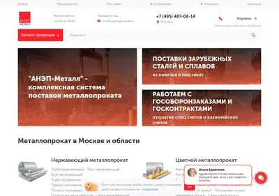 Снимок главной страницы anepmetall.ru