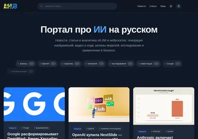 Снимок главной страницы aihubnews.ru