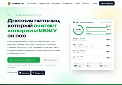 Снимок главной страницы calorieai.ru