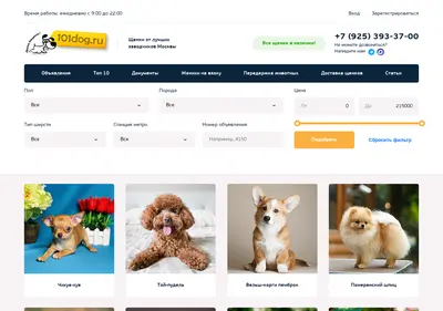 Снимок главной страницы 101dog.ru